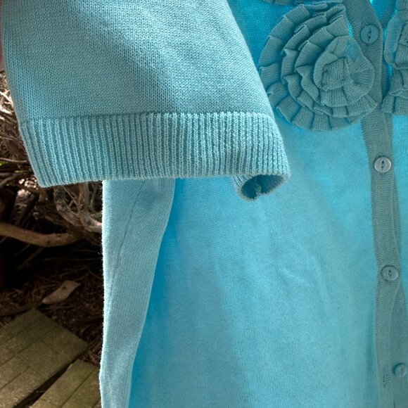 CJ Banks Women's Plus Size 1X Short Sleeve Cardigan with Rosette Design NWT Blue - Picture 8 of 12